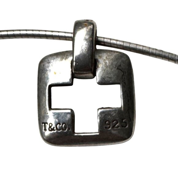 Tiffany & Co. 925 Sterling Silver Cross Pendant Necklace On Snake Chain - Picture 1 of 6